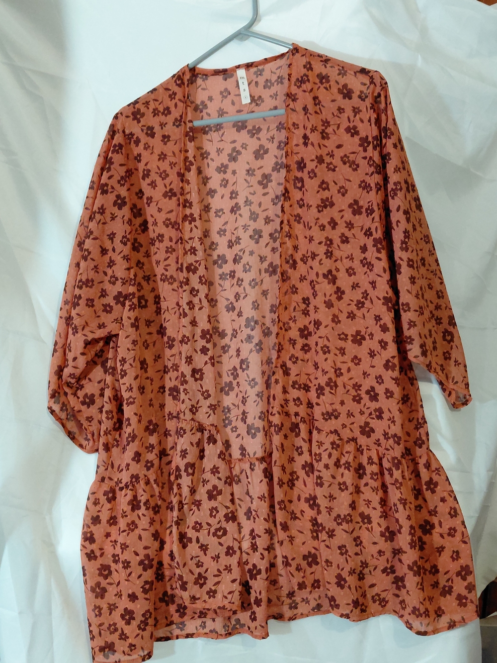 mts Rust Floral Open Front Kimono Jacket